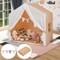 Costway Kid's Play Tent Toddler Playhouse Castle Solid Wood Frame with Washable Mat Orange/Pink